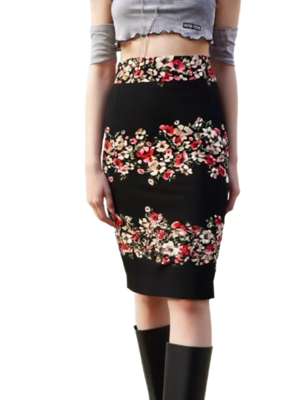 Dolce & Gabbana Romantic Collection Black Floral Pencil Skirt Size Small